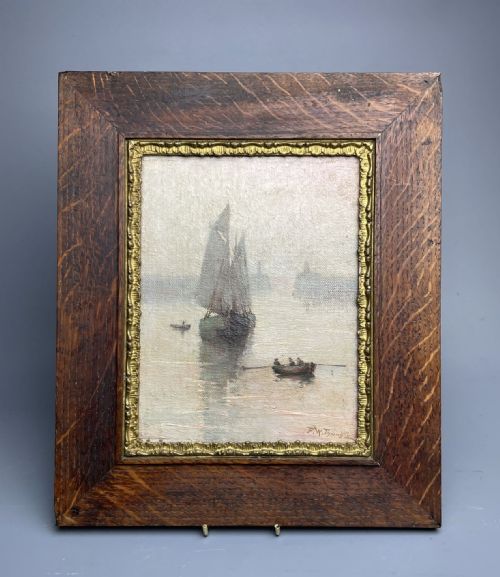 F.w. Thornhill, Misty Harbour Scene, Oil on Canvas