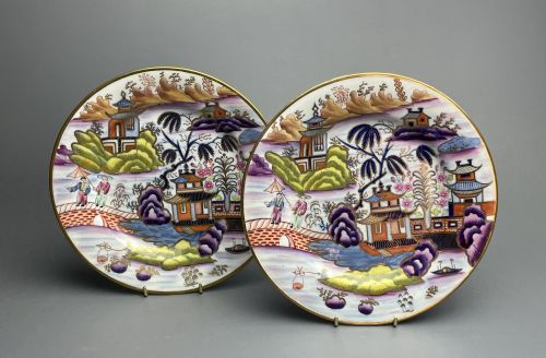 Pair of Regency Chinoiserie Painted Porcelain Plates