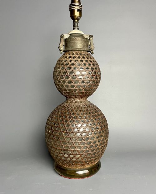Antique Wicker Covered Ball Soda Siphon Lamp