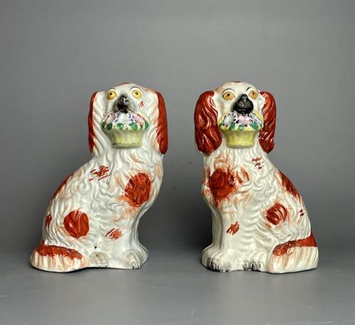 Victorian Staffordshire Dogs with Baskets