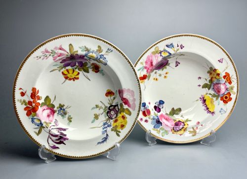 Pair of Derby Portcelain Botanical Soup Plates Circa 1820