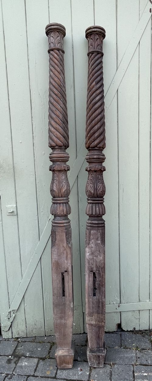 Pair of Antique Colonial Carved Teak Architectural Columns