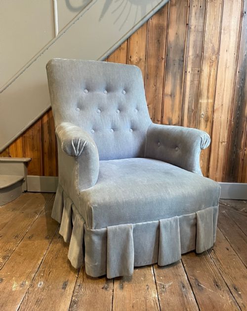 Antique French Button Back Armchair
