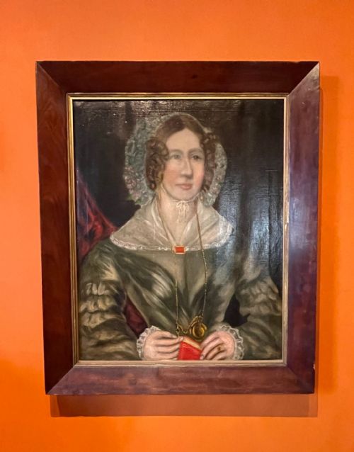 Large Folk Art Portrait of a Lady in a Lace Bonnet