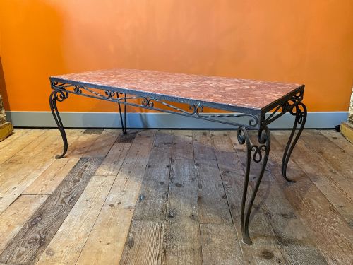 French Wrought Iron & Marble Coffee Table