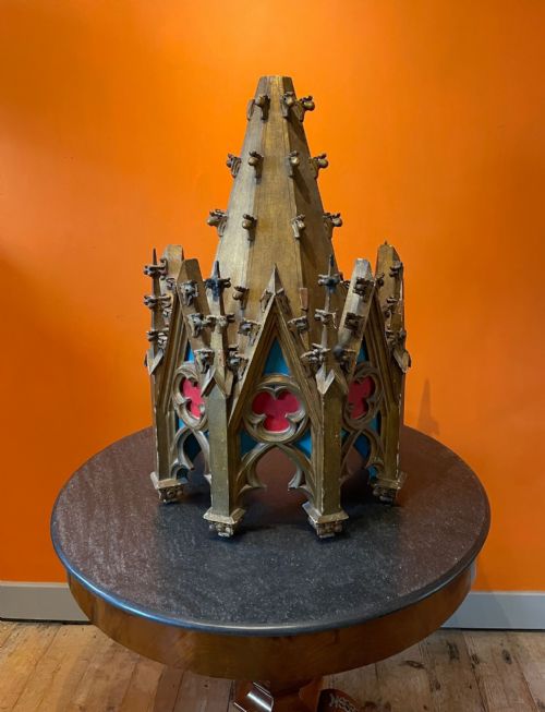 French Gothic Ecclesiastical Painted & Gilt Canopy