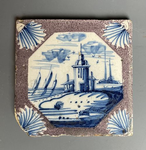 18th Century Lambeth Delft Powdered Manganese Tile