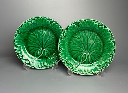 Pair of Victorian Wedgwood Green Majolica Plates