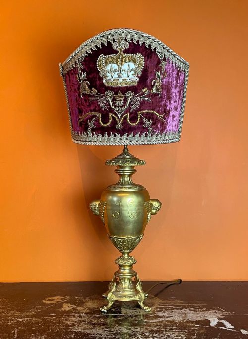 Antique French Gilt Metal Lamp with Bullion Shade