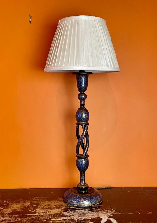Vintage Kashmiri Blue & Gilt Table Lamp