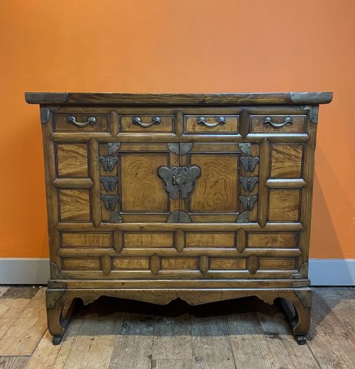 fig 1. Vintage Korean Brass Mounted Elm Morijang Cabinet