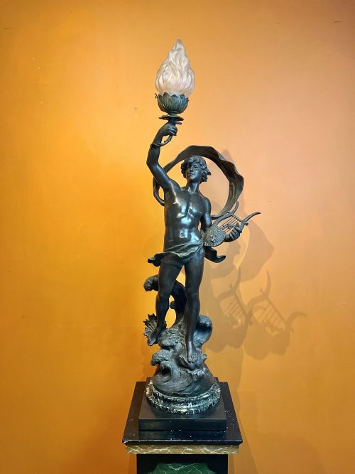 Large French Spelter Figural Lamp of Arion After Moreau
