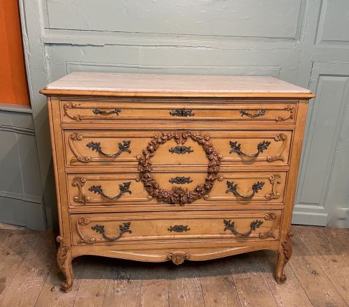 French Marble Top Foliate Carved Beechwood Commode