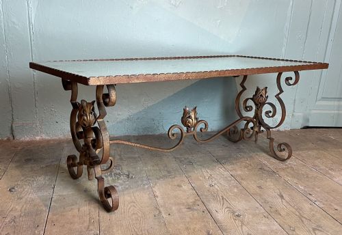 French Wrought Iron & Mirror Glass Coffee Table
