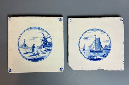 Pair of Delft Blue & White Tiles