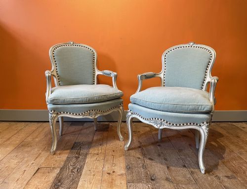 Pair of French Louis Xv Style Painted Fauteuils