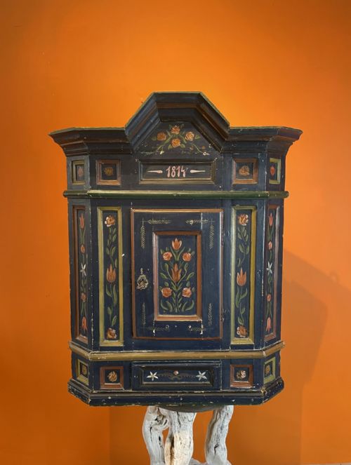 19th Century Scandinavian Painted Folk Art Corner Cupboard