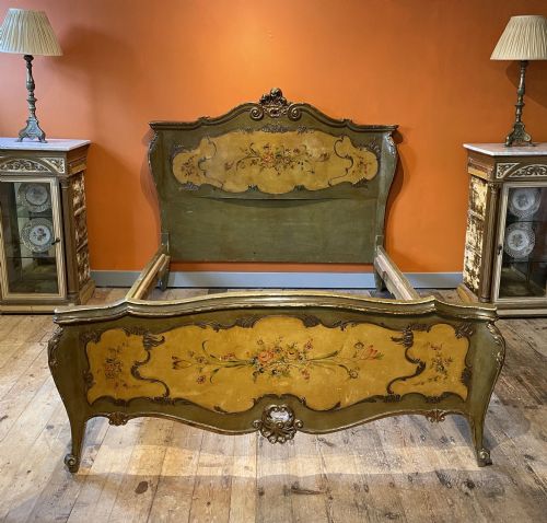 Italian Florentine Floral Painted King Size Bed
