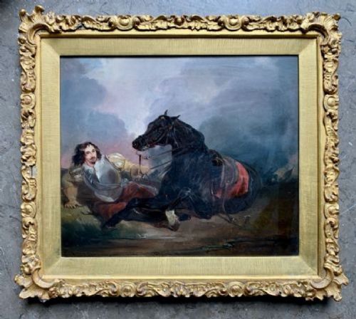 Charles Bilger Spalding R.A. Dismounted Cavalier in Battle Oil on Board