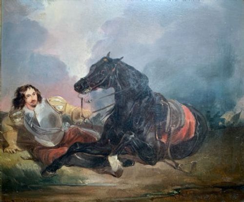 fig 1. Charles Bilger Spalding R.A. Dismounted Cavalier in Battle oil on board