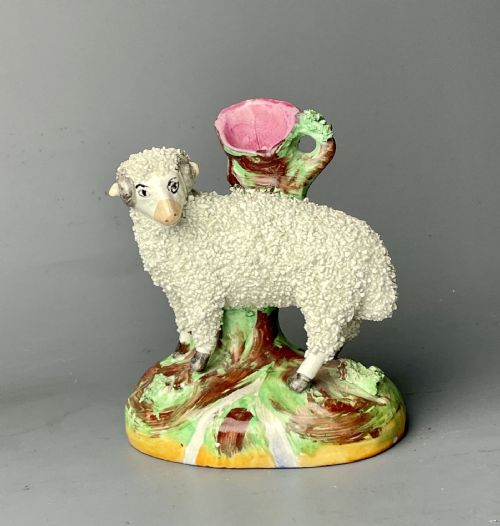 Victorian Staffordshire Pottery Sheep Spill Vase