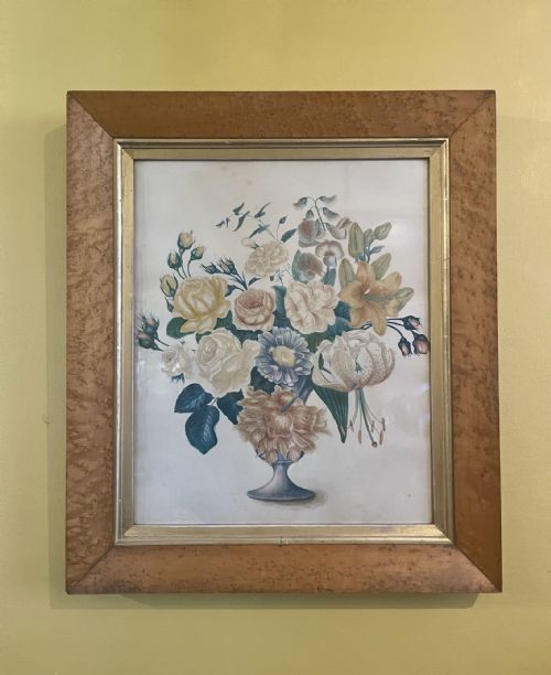 19th Century Botanical Watercolour with a Burr Maple Frame