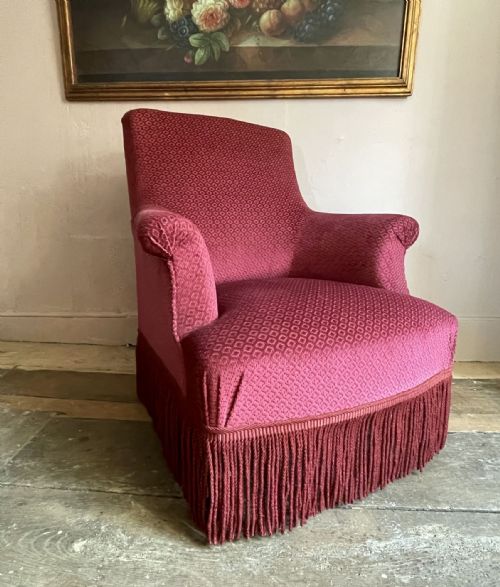 Antique French Napoleon III Square Back Armchair