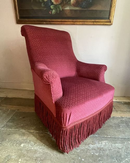 Antique French Napoleon III Scroll Back Armchair