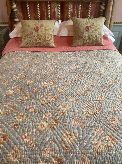 fig 1. Antique Welsh blue floral broadcloth quilt 205cm x 214cm