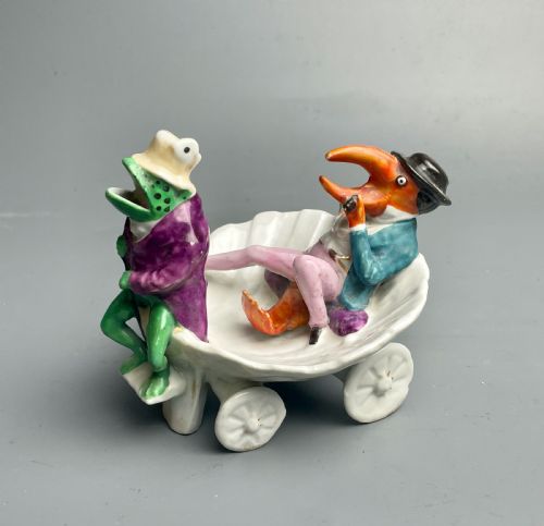 Continental Novelty Porcelain Fairing Dish with a Frog & Lobster in Costume