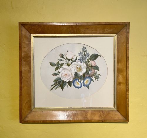 Victorian Burr Maple Frame with Botanical Stipple Engraving