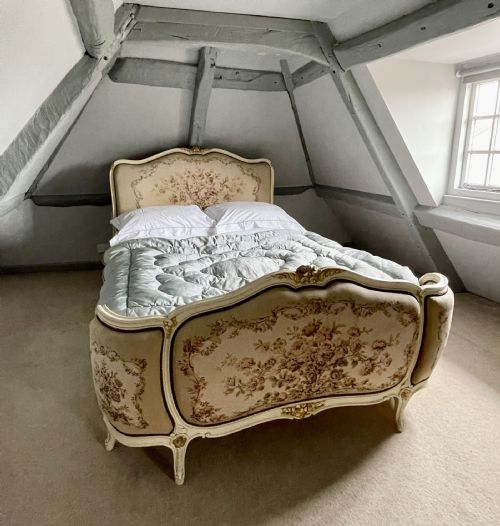 Vintage French Demi-corbeille Double Bed with Tapestry Upholstery