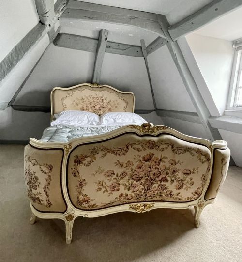 fig 1. Vintage French Demi-Corbeille Double Bed with Tapestry Upholstery