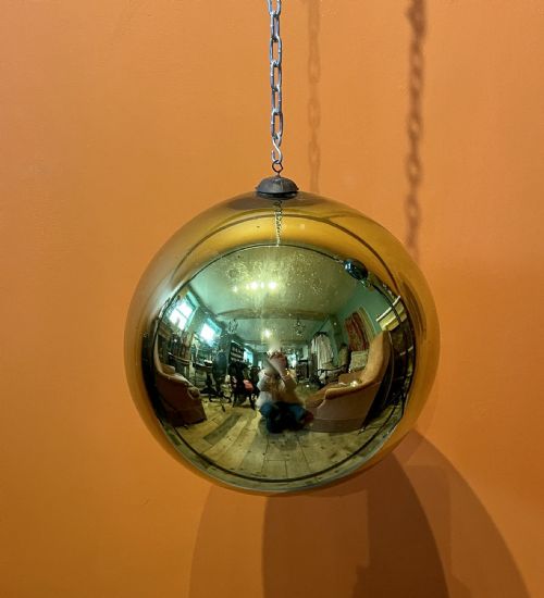 fig 1. Very Large French Lime Green Mercury Glass Witches Ball