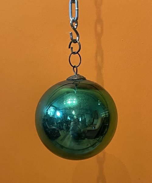Antique French Emerald Green Mercury Glass Witches Ball