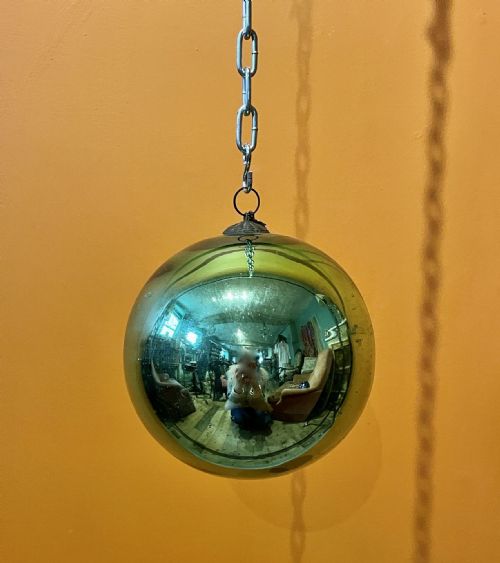 Antique French Acid Green Mercury Glass Witches Ball