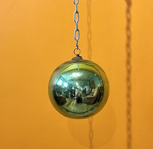 fig 1. Antique French Acid Green Mercury Glass Witches Ball