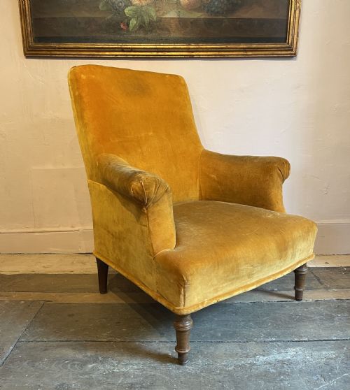 French Napoleon III Square Back Armchair for Recovering