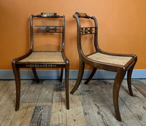 Pair of Regency Brass Inlaid Rosewood Side Chairs