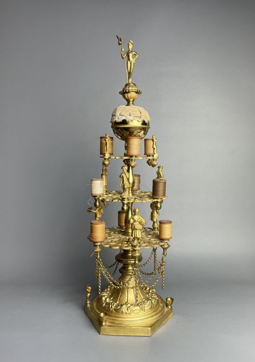 French Gilt Metal Three Tier Cotton Reel / Bobbin Stand