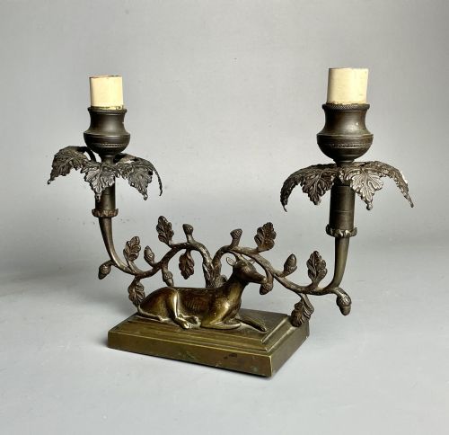 French Bronze Candelabra / Table Lamp with Greyhound Base