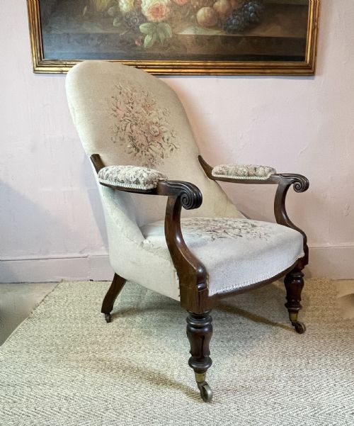 Early Victorian Rosewood Framed Armchair for Recovering