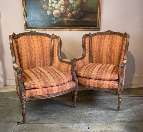 Pair of French Louis Xvi Style Wingback Armchairs