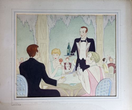 Art Deco Watercolour of a Cocktail Party