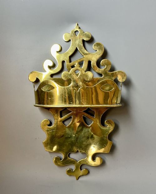 Victorian Welsh Folk Art Brass Wall Pocket