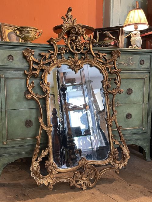 Vintage Florentine Carved Giltwood Rococo Wall Mirror