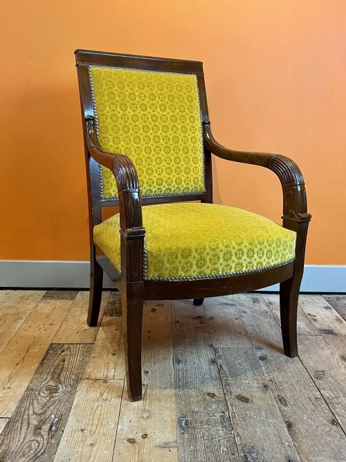 Vintage French Mahogany Charles X Style Open Armchair
