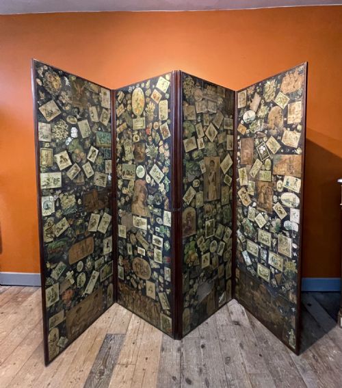 Victorian Double Sided Four Fold Scrap Screen
