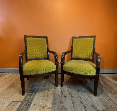 Pair of Vintage French Mahogany Charles X Style Open Armchairs