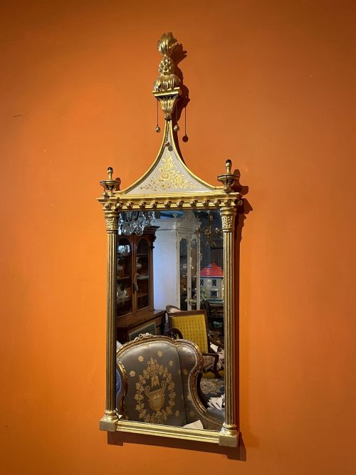 Regency Style Gilded & Verre Eglomise Pagoda Top Pier Mirror